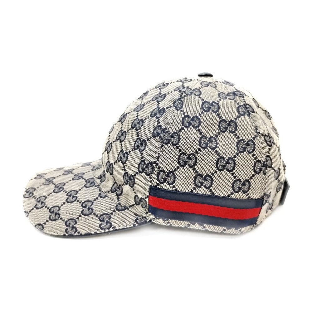 100% Authentic Gucci Cap GG Canvas Sherry Line Navy Blue Polyester - Picture 2 of 9